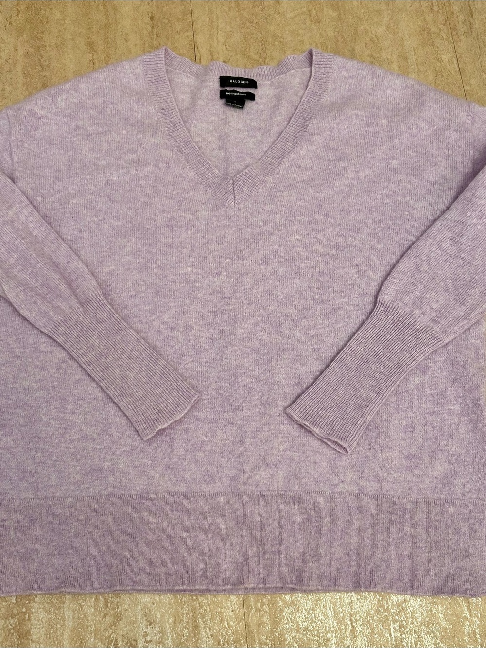 Halogen V Neck Cashmere Sweater Lavender Nordstrom Knits Long Ribbed Cuff S